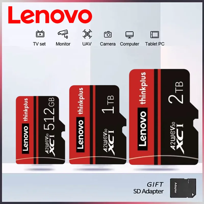 

Lenovo 2TB SD-карта UHS-I 128 ГБ 512 ГБ Карта памяти 200 МБ/с 1 ТБ Micro TF SD-карта V30 Speed Class для 8-каратного видео/RAW редактирования фотографий ПК