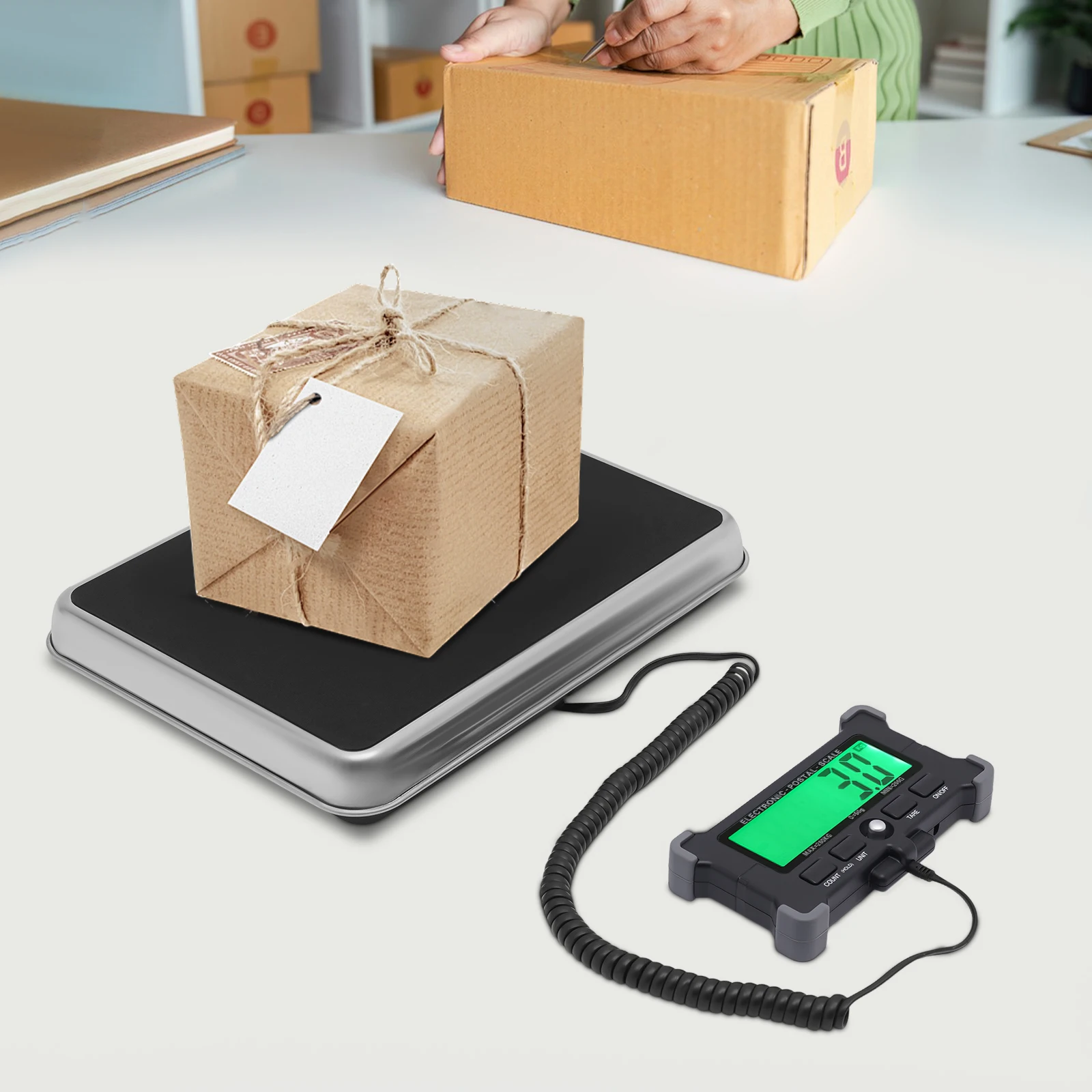 Digital Postal Scale 440lbs 50g High Accuracy, Heavy Duty Shipping Scale with LCD Display Tare/Hold, Mail Parcel Scale USB/Battery Powered for Warehouse