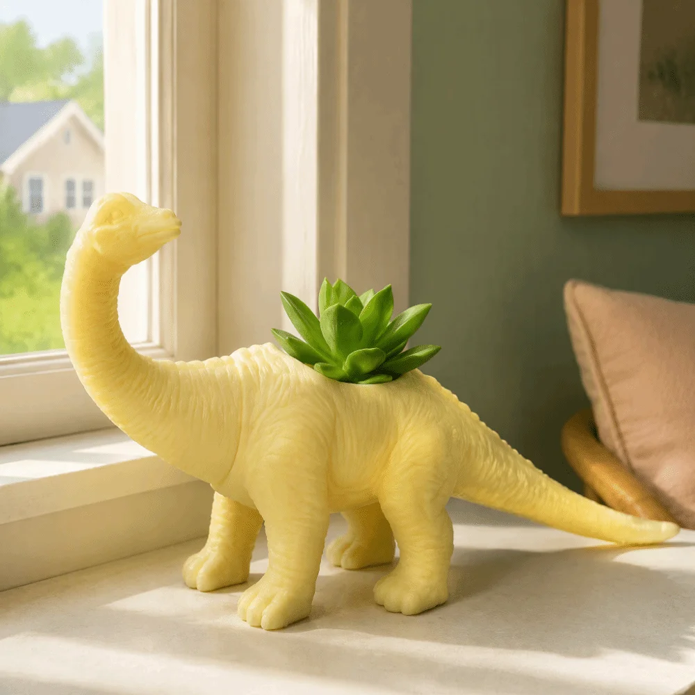 Fun PVC Dinosaur Flower Pot Yellow Animal Shape Design Animal Planter 22 x 6 x 12.5cm Cactus Succulent Pot For Succulent Plant