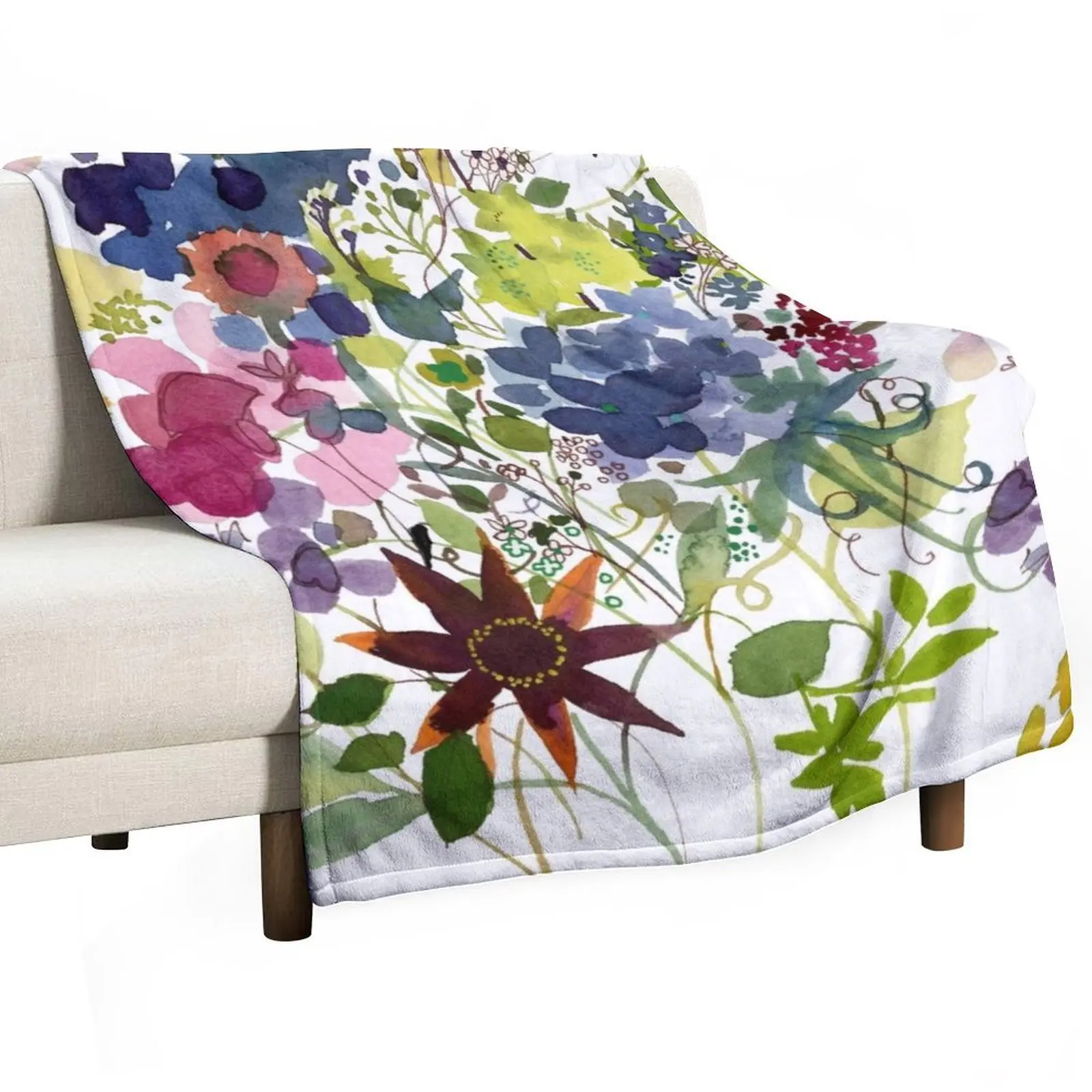 

Watercolor floral wildflower mix Sue Zipkin Throw Blanket Custom Flannels Blankets