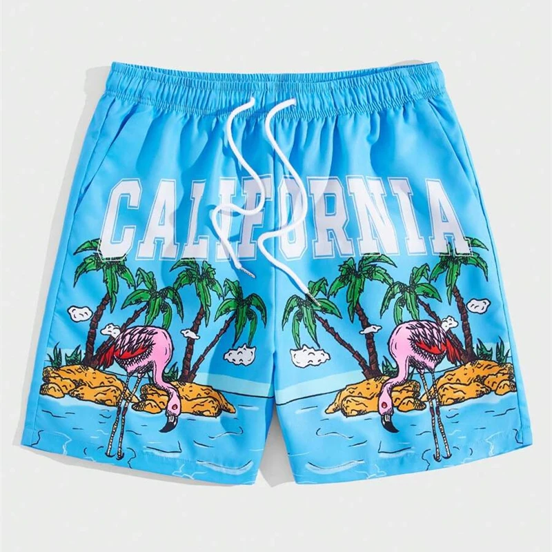 Vacation Casual Gradient Print Beach Short For Men Drawstring California Print Board Shorts Quick Drying 2025 Summer Swim Trunks