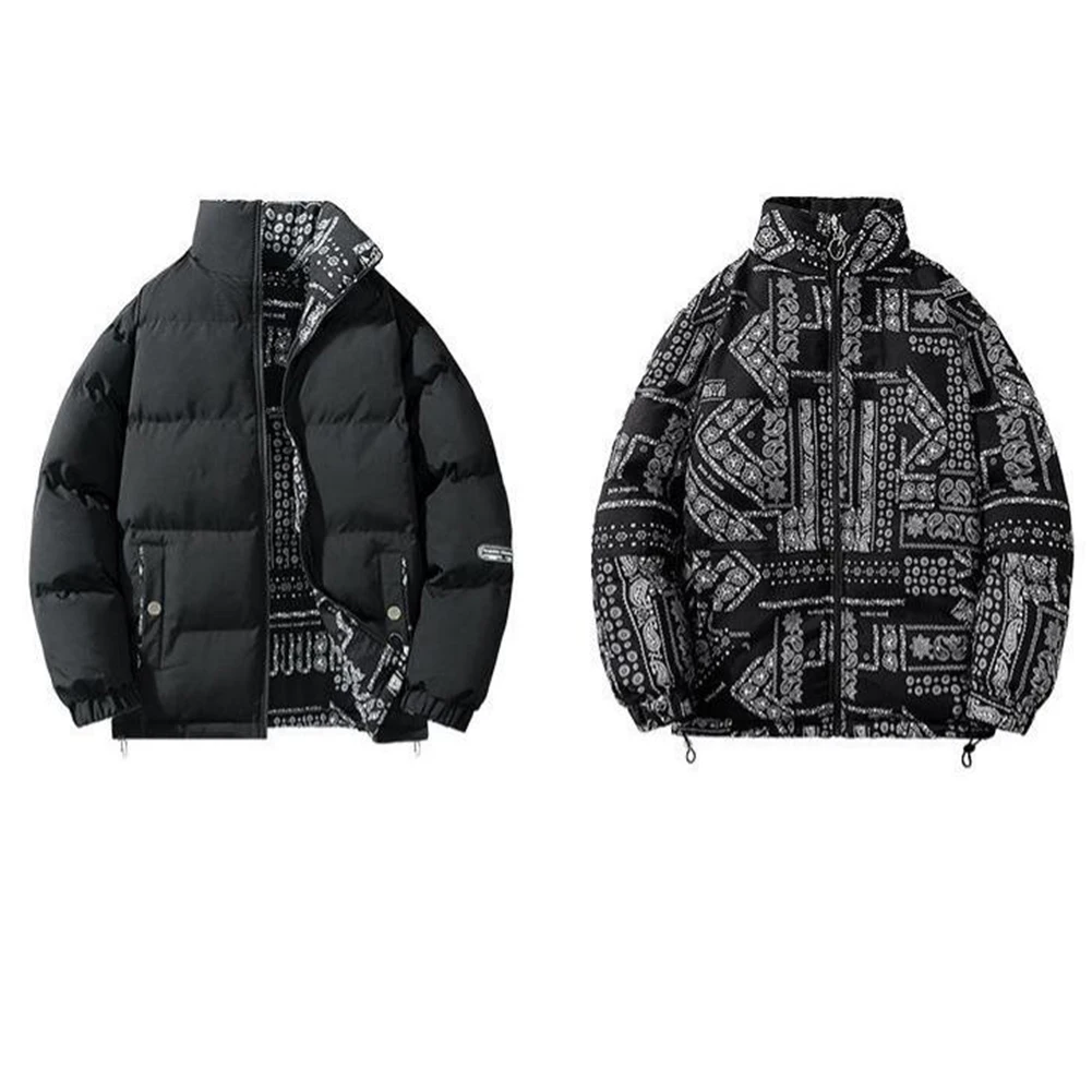 Casual Daily Wear Black Mens Reversible Coat Thickened Plus Size Parka Casual Parka Thickened Lining Regular Length