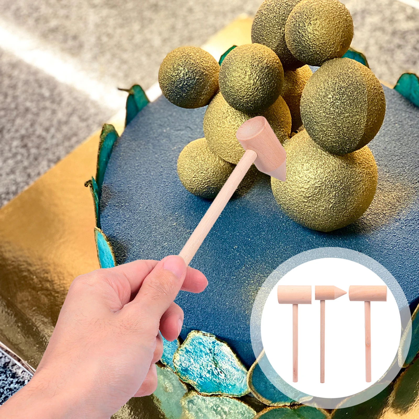 

5pcs Wooden Smooth Kids Play Safe Non-Toxic Mini Mallets Wood Plaything Hand Tool For Children Cake Shop Home Use