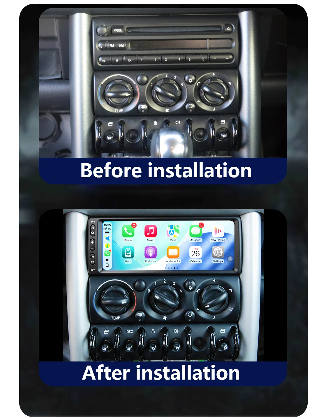 Car OEM CHSTEK Wireless Carplay Media Stereo For BMW Mini Cooper S R50 R52 R53 2004-2007 4G GPS WIFI Handsfree Swap Autoradio BT