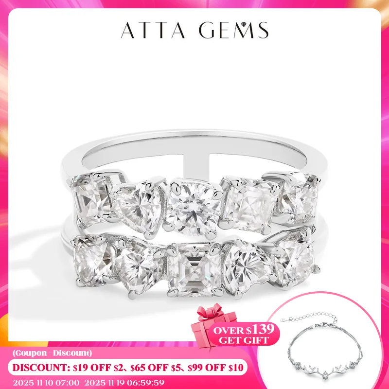 

ATTAGEMS 3.2CT Shape Moissanite Diamond Ring for Women S925 Silver 18k White Gold Plated Engagement Wedding Jewelry Top Quality