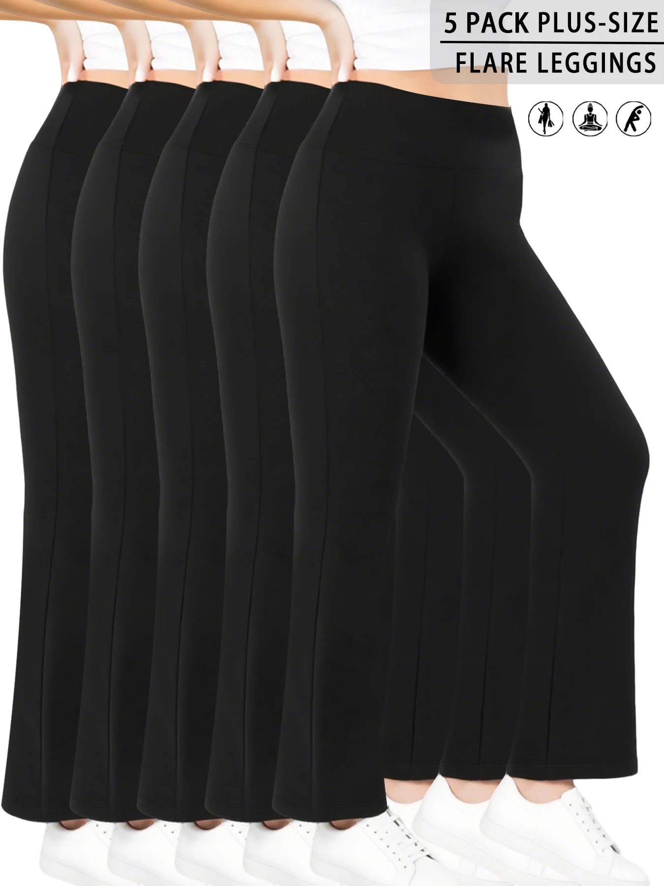 

5 Pack Plus Size Elegant women's high-waisted flared pants for yoga workout. Suitable for women leggings to use for leisure.