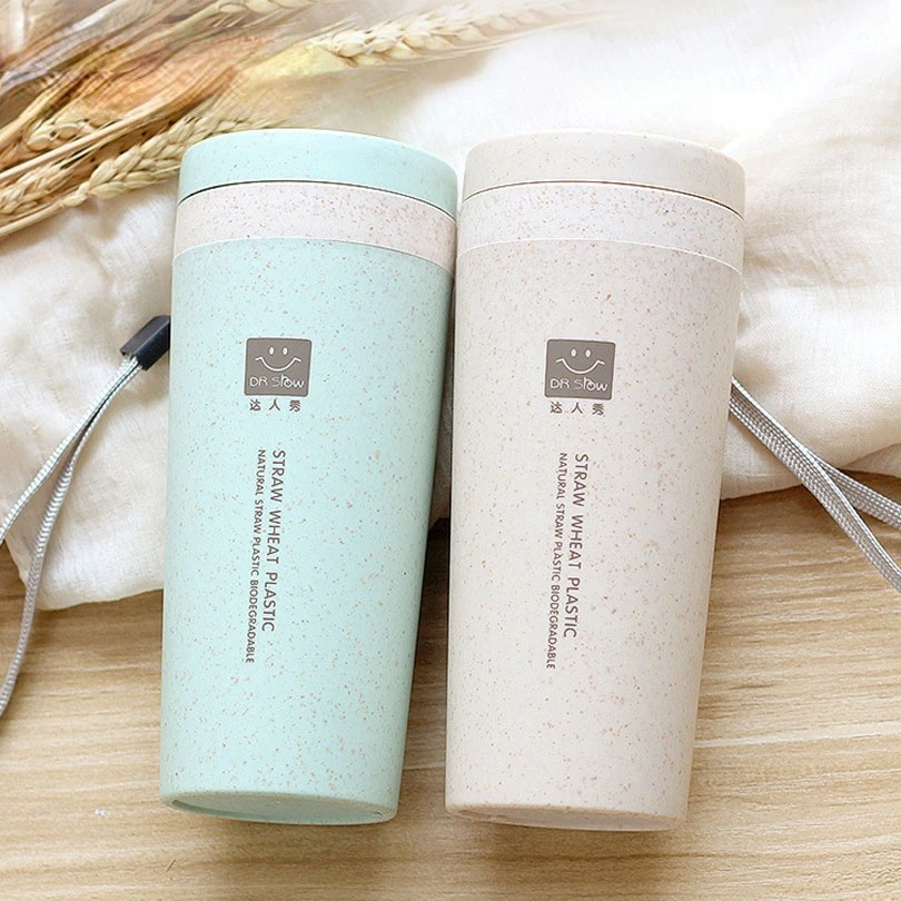 Portable 300ml Thermos Bottle Healthy Plastic Wheat Fiber Cup Double Layer Thermal Mug Office Coffee Tea Water Bottle Travel Mug