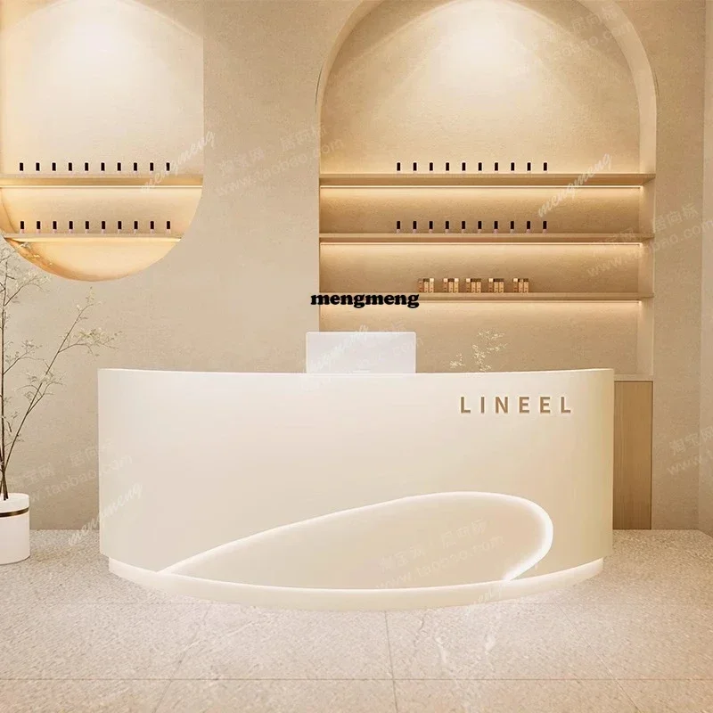 

Nordic Luxury Reception Desks Modern Cream Style Beauty Salon Checkstand Counter Outfit Shop Office Furniture Giri Is Masas E136