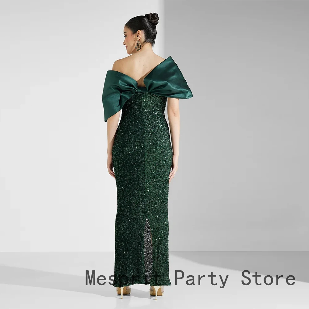 Błyszcząca Zielona Sukienka Wieczorowa Damska z Cekinami, Syreni Krój, Sukienka na Bal Maturalny, Odkryte Ramiona, Formalna Suknia na Przyjęcie, Długa do Podłogi, Sukienka w Stylu Saudyjskim