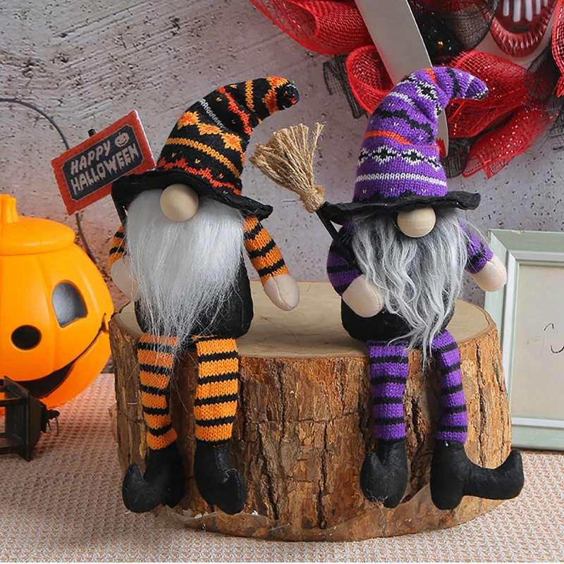 Halloween Broom Witch Gnomes Gnomes Plush  Dangle Leg Gnomes Faceless Gnome Doll For Home Party Holiday Decoration