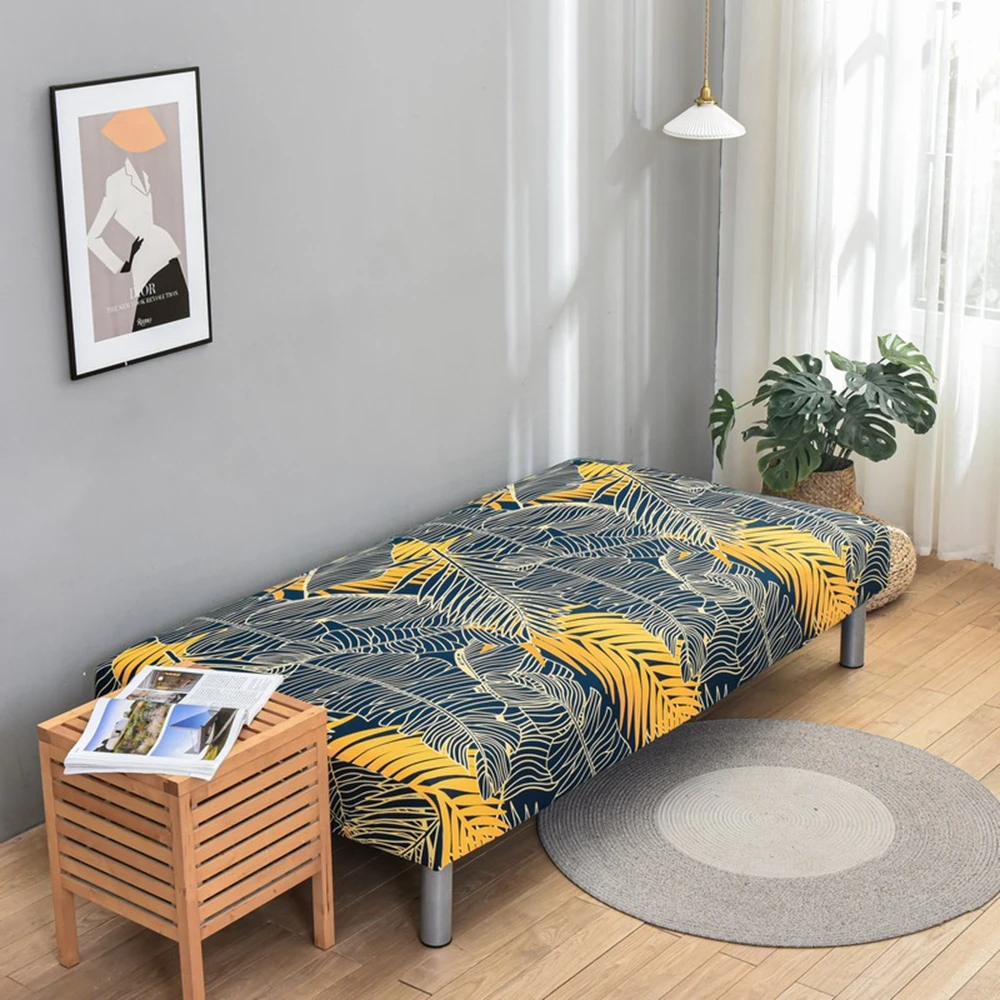 Folding Sofa Bed Cover without Armrest Elastic Decorative Seat Furniture Couch Cover Living Room Print Leaves