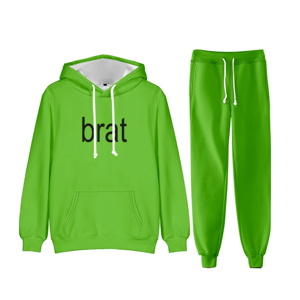 Charli XCX Merch Brat Tour 2024 Hooded Two Piece Set Sweatshirt Men/ Women's Set Fans Pullover