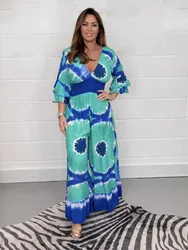 Fashion Print Jumpsuit Lady Sexy Deep V-Neck Loose Wide Leg Long Pants Jumpsuits For Women Boho Womens Clothing Spring Summer