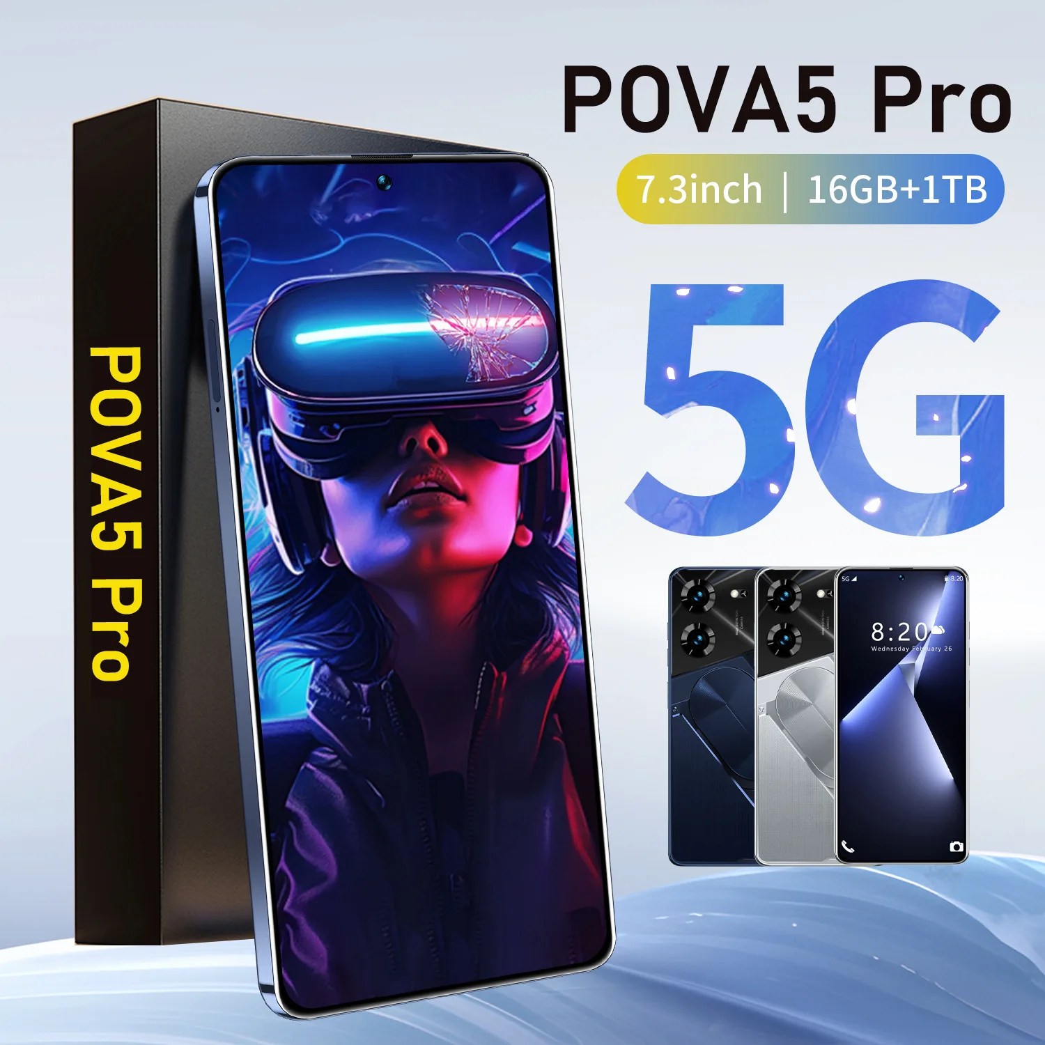 New Mobile Phone Pova5 Pro 7.3-inch Android Cheap Large Screen HD All-in-one Smartphone S22 Ultra Cheap Celulares Gamer