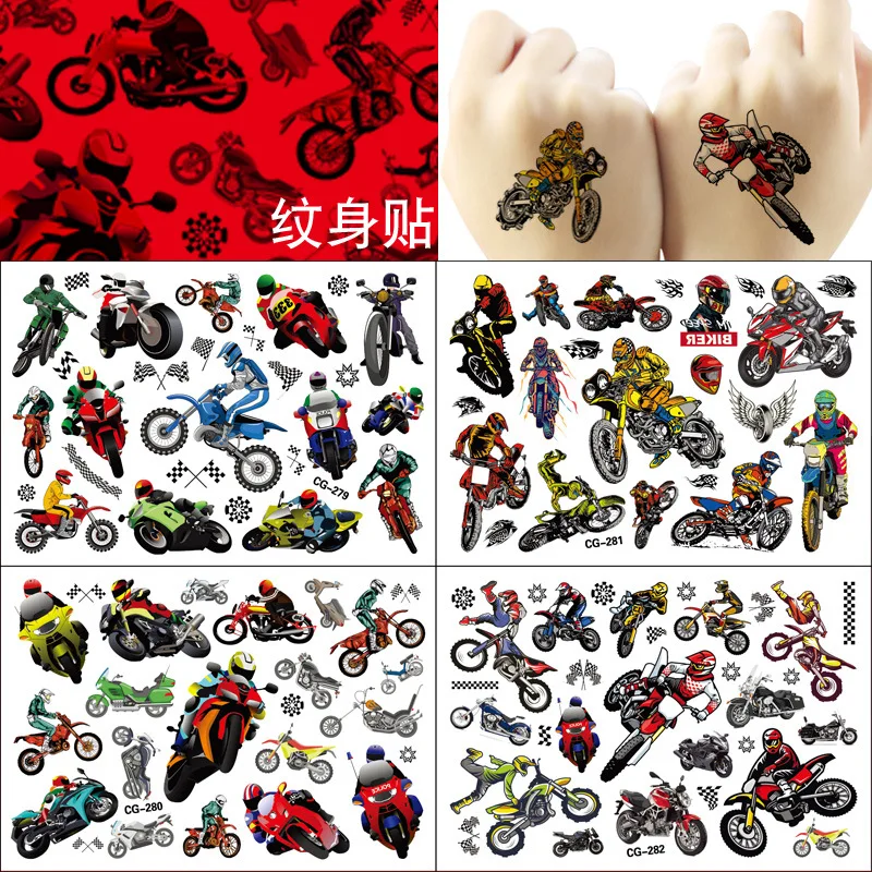 1pc Motocross Motorcycle Tattoo Sticker Dirt Bike Tattoos Kids Face Arm Art Tattoo Motorcycle birthday party decoration Gift toy