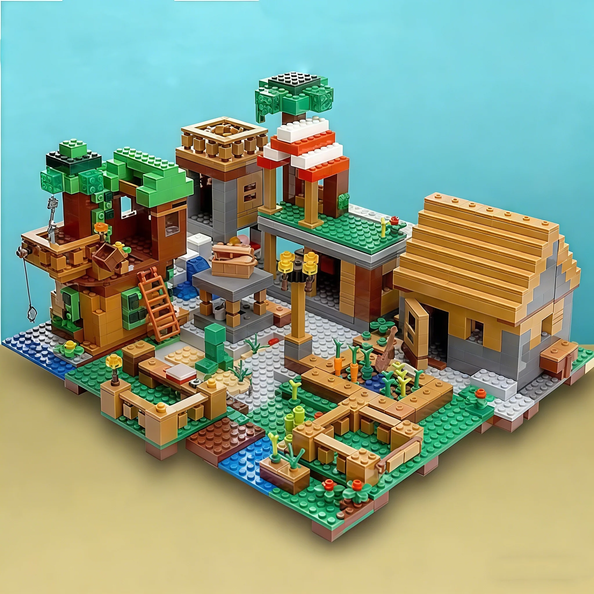 Luxuriöses 6-in-1 großes Dorfstapelblock-Set mit Baumhaus |   Premium-Design |   Geschenk und Sammlung