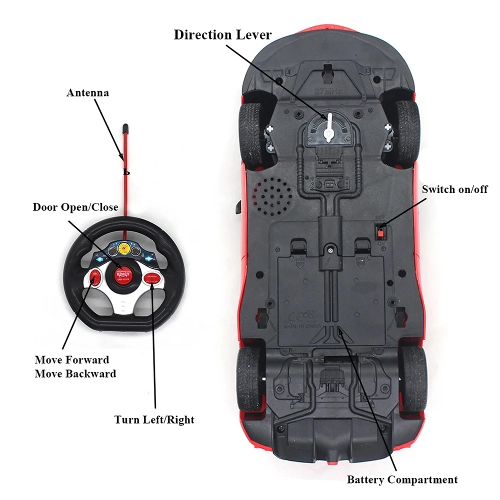 Coche eléctrico a Control remoto Paisible 1:14 para niños y niñas, coches clásicos a Control remoto, vehículo de juguete para abrir la puerta, regalo para niños, 6066