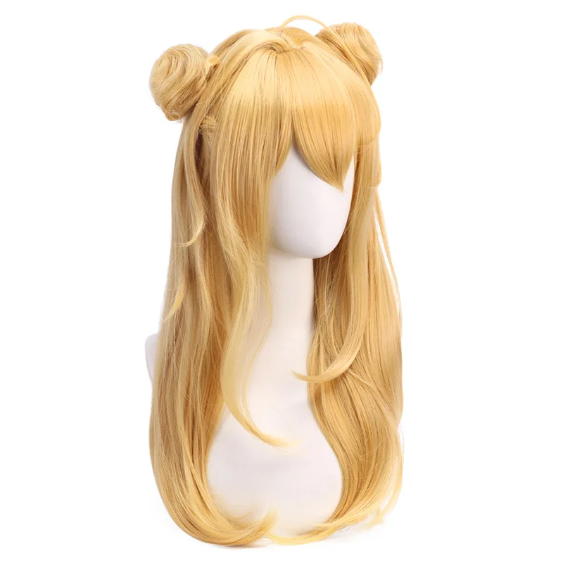 شعر مستعار اصطناعي طويل مجعد مزدوج على شكل ذيل حصان من الألياف المقاومة للحرارة لحفلات الهالوين زي فتاة الرسوم المتحركة #3