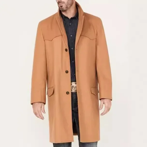 Men's Korean-style Fashionable Spliced Single-breasted Mid-long Business Overcoat of Woolen Coat in Autumn and Winter S-XXL