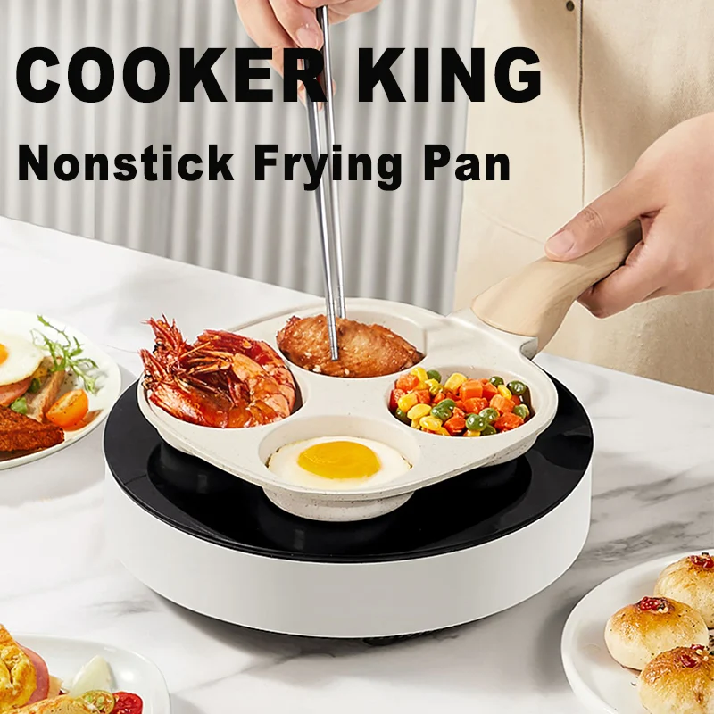 

COOKER KING Nonstick Frying Pan 4 Hole Egg Pan Breakfast Maker – Portable Mini Skillet for Eggs, Home Kitchen Cooking Tool