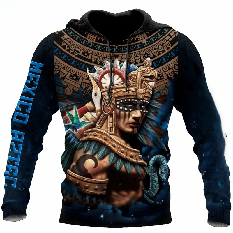 3D Printed Mexico Flag National Emblem Hoodies For Men Mexican Aztec Graphic Pullovers Casual Hooded Sweatshirts Long Sleeves