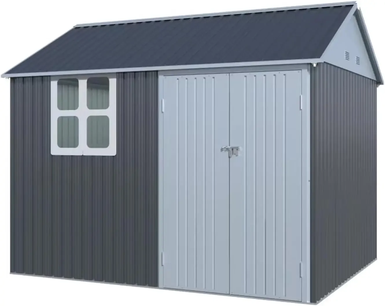 10x8x8 FT Shed 4-pane Window Nordic Cottage Storage Shed Outdoor Metal Garden House  Garden Patio Lawn Dark Grey/White