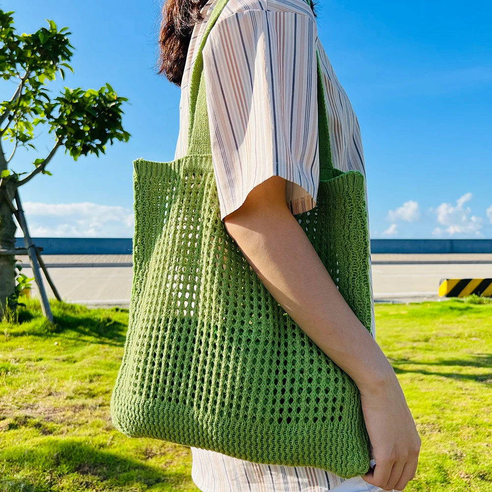 

Polyester Fiber Handbag Hollow Out Knitted Fashion Women Shoulder Bag Solid Color Underarm Bag for Daily Leisure Shopping Travel