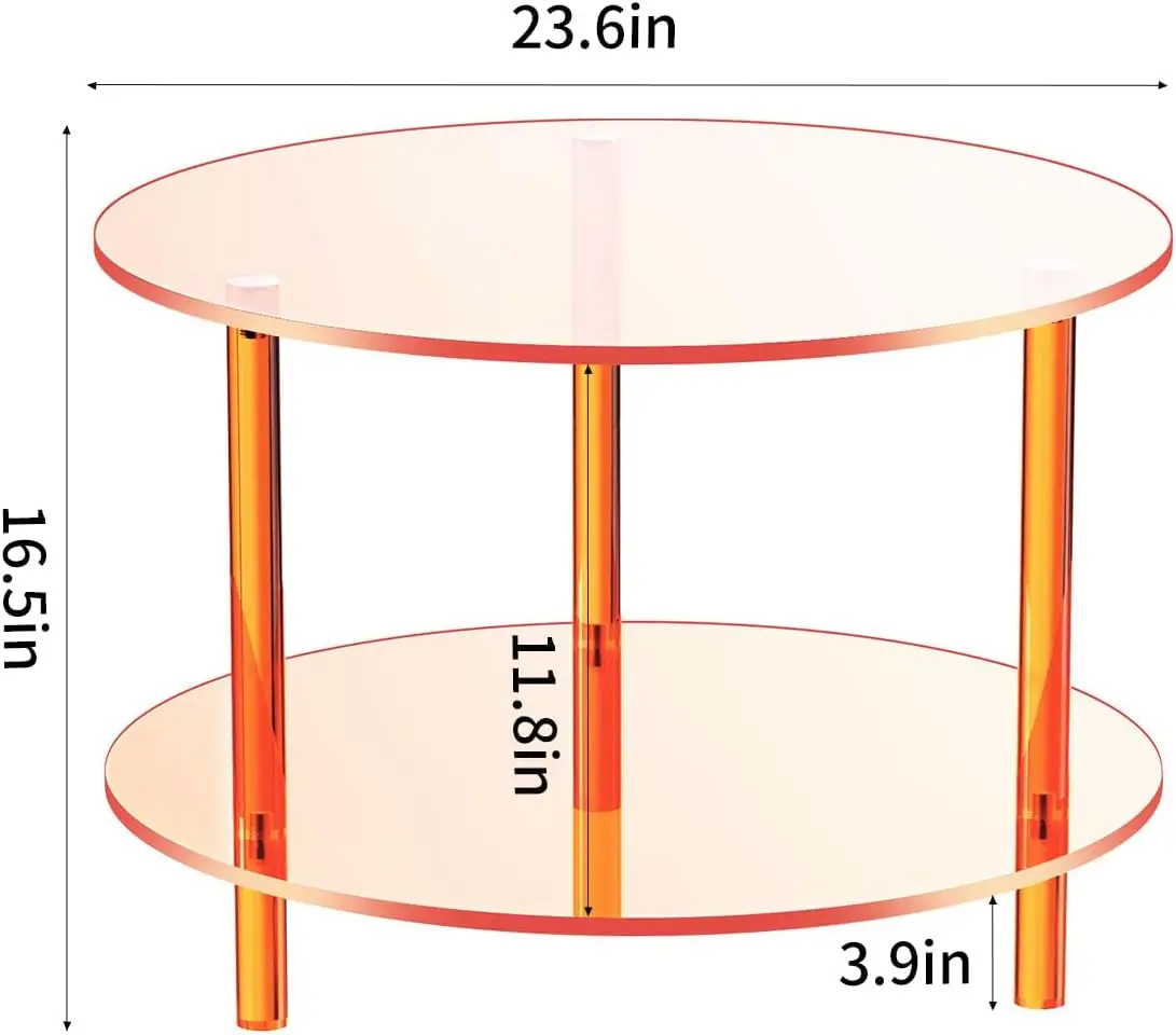 Mesa de centro acrílica para sala de estar, pequeña y redonda, moderna, 23,6 "D x 23,6" W x 16,5 "H