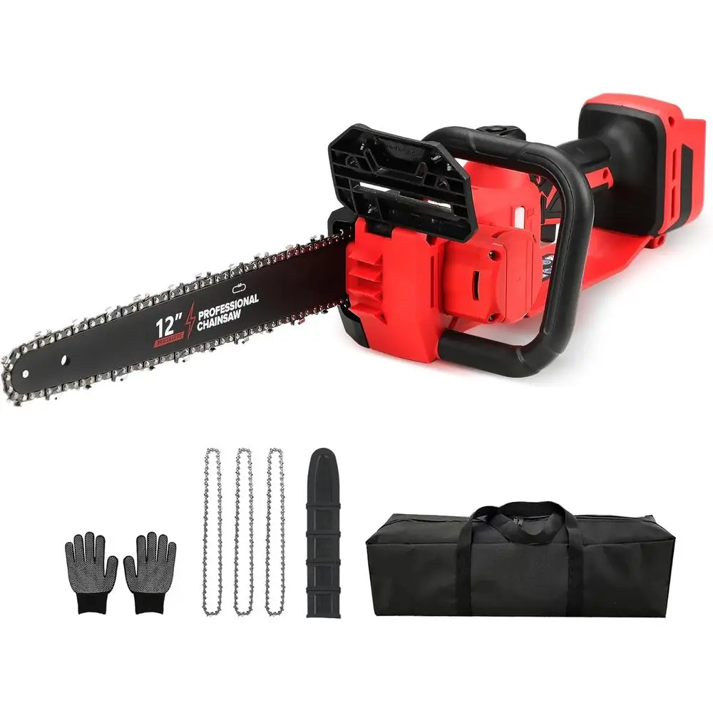 Motosierra eléctrica sin escobillas, herramienta inalámbrica de 12 ", solo para batería Milwaukee M18 de 18V con engrasador automático y bloqueo de seguridad, para recortar árboles