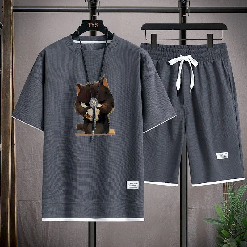 Casual Loose Men's Summer Sportswear Set Short Sleeve T-Shirt And Shorts for Teenagers And Couples Polyester Fabric