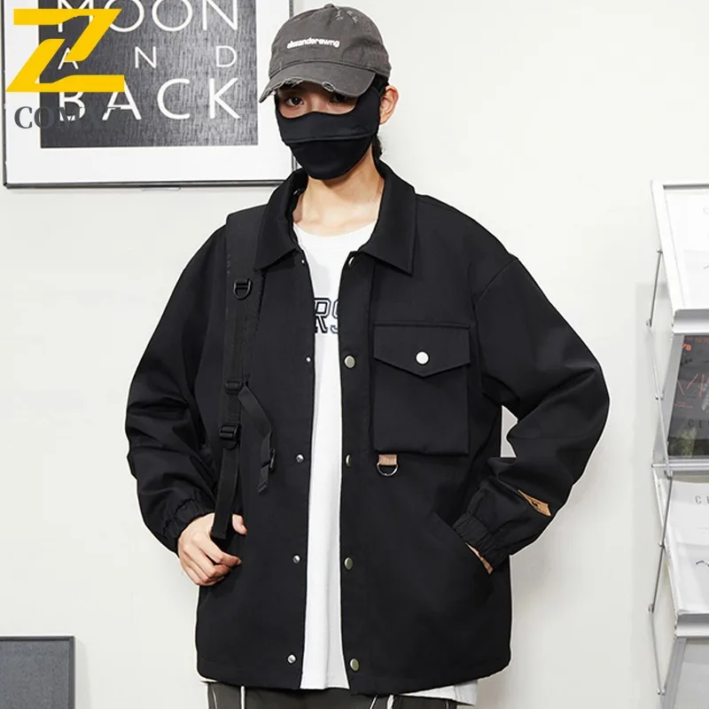 

COMXZ 2025 Mens Minimalist Jacket Plus Size Autumn Travel Handsome Streetwear Windbreaker Jacket Trendy Casual Multi Pocket Coat
