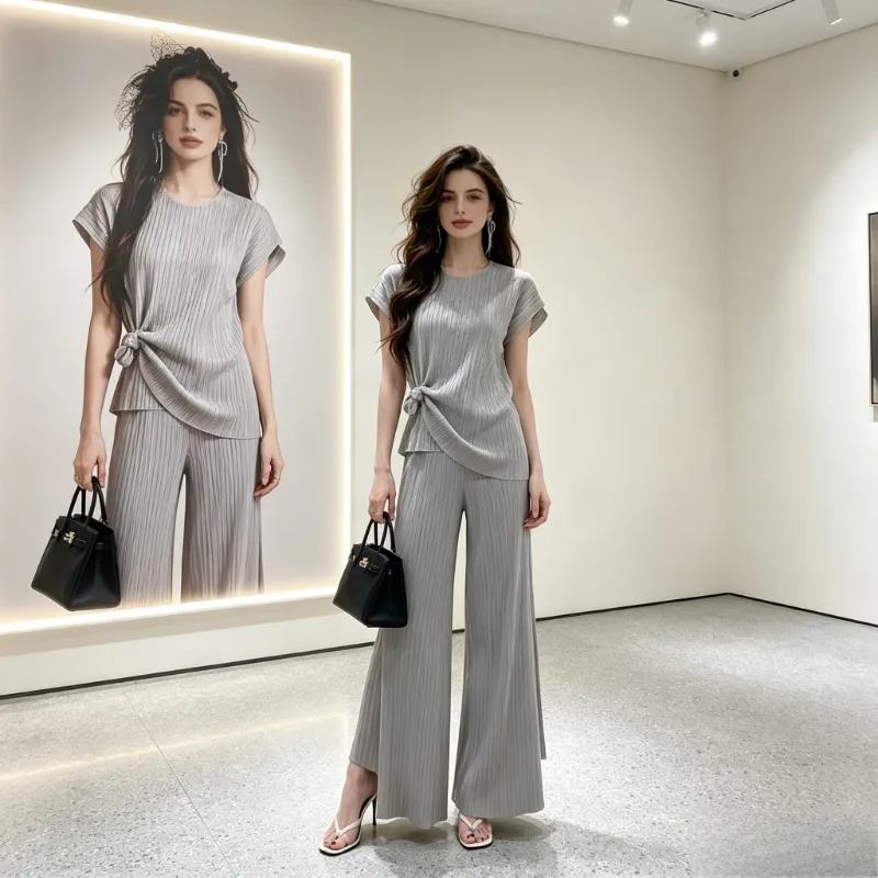 

Miyake Pleated 2026 Spring/Summer Set High-End Commuter Style Pleated Casual Loose Wide-Leg Pants Two-Piece Fashion Casual Pleat
