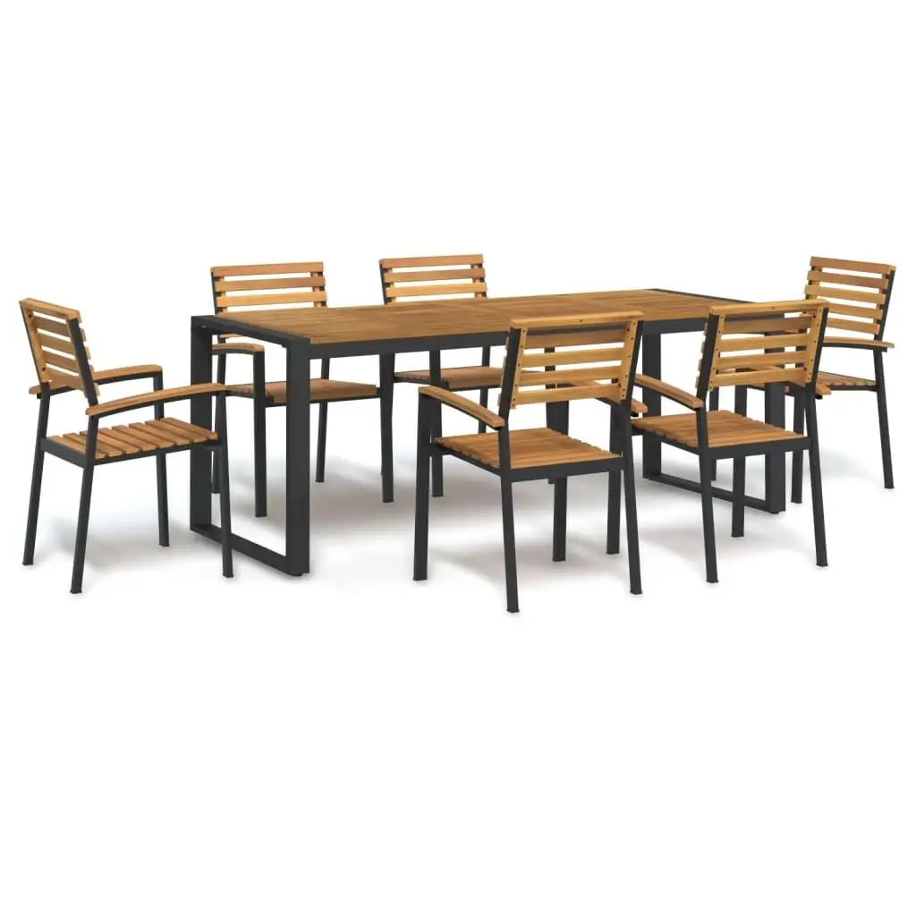 

7 Piece Acacia Wood and Metal Patio Dining Set Outdoor Furniture Garden Table and Chairs Set