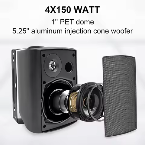600 Watts Indoor Outdoor Bluetooth Speakers All Weather Wired Wall Mount System for Patio Deck (4 Speakers)