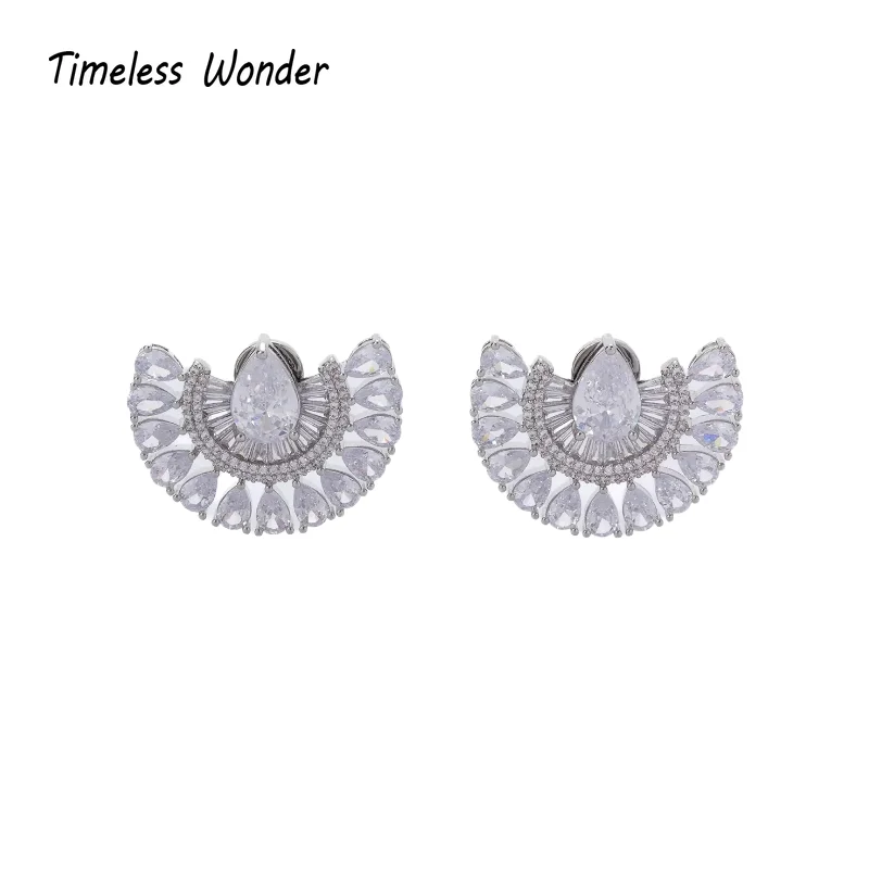 

Timeless Wonder Fancy Zircon Geo Fan Stud Earrings for Women Designer Jewelry Sweet Gift Rare Top Classy Style 3346