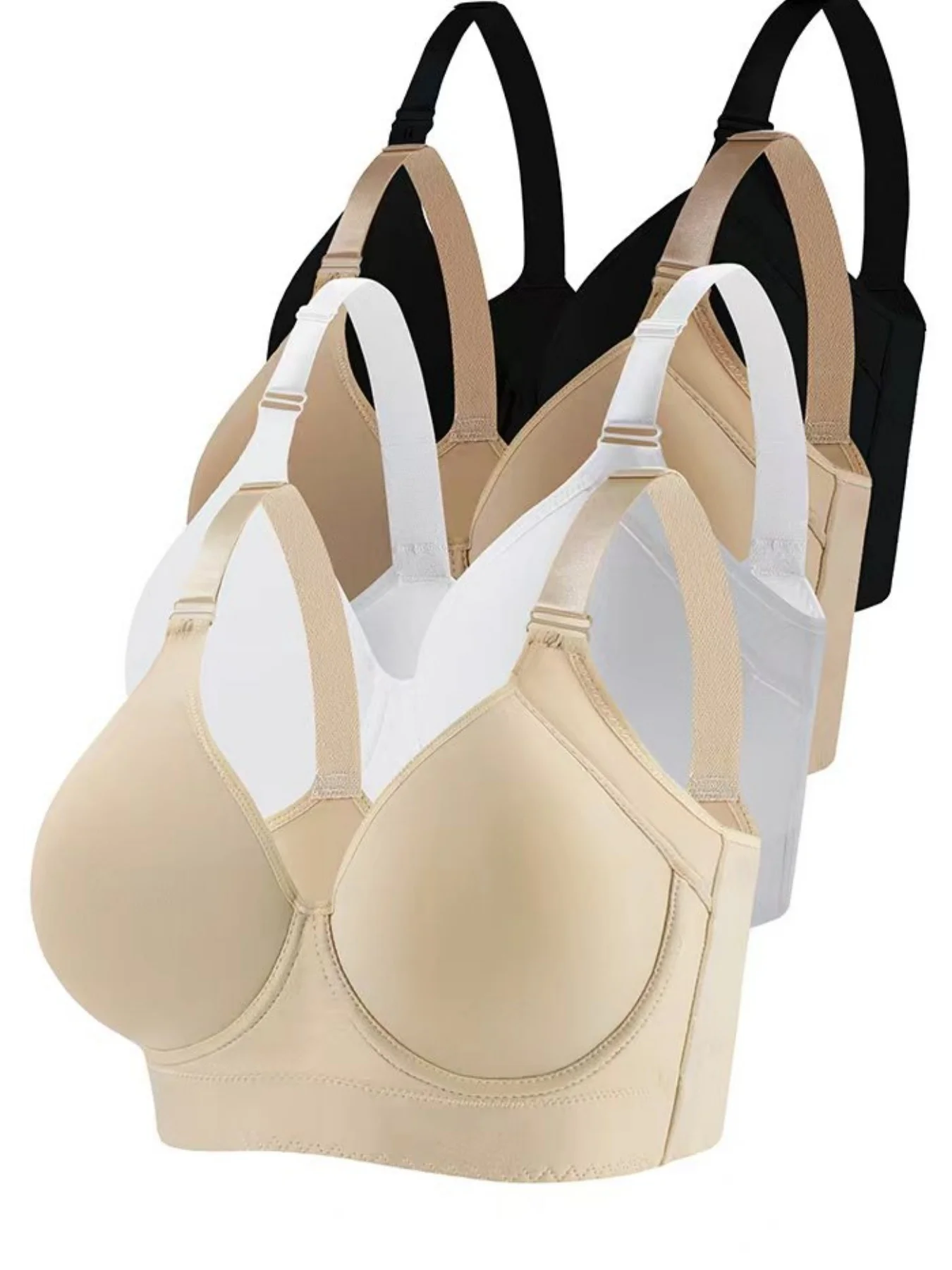 

4PCS European sizes include underwire bras, gathering anti sagging bras, deep V-back bras, and beautiful back bras