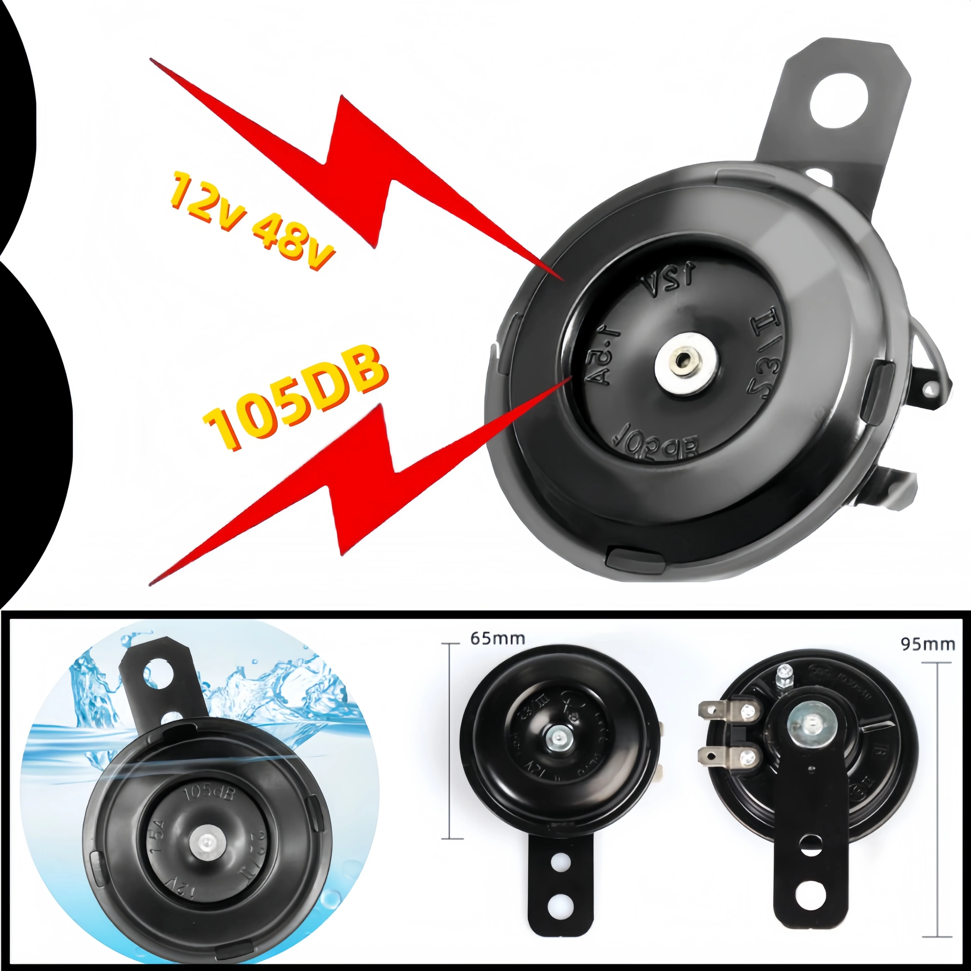 Universal Waterproof 12V 24V Electric Horn 105dB Super Loud Universal Fit for Motorcycle Scooter Car Truck Bike ATV SUV Boat