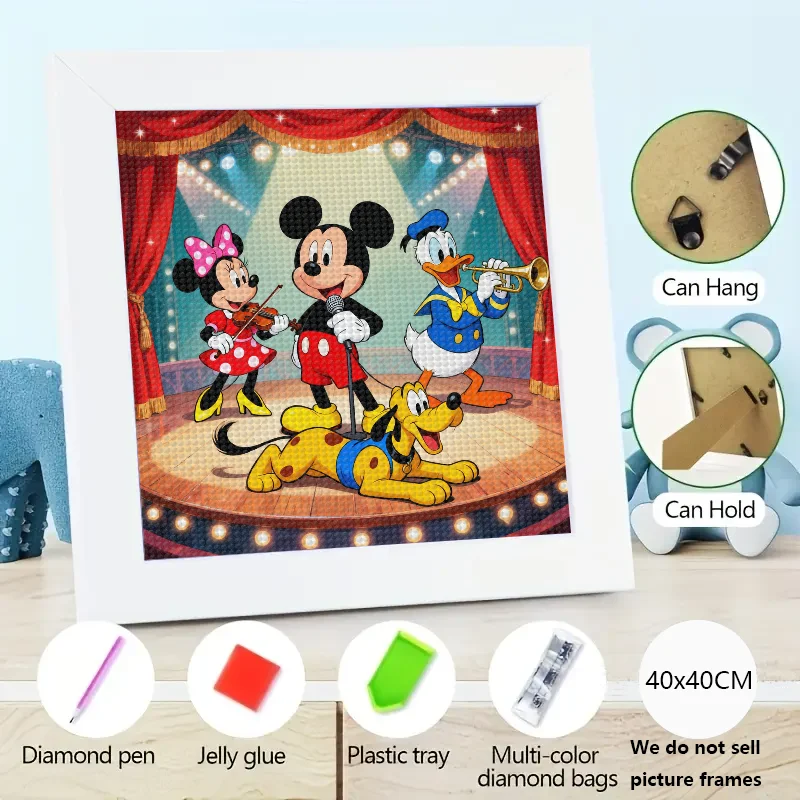 

1PC Mickey Mouse Minnie Donald Duck Pluto 5D Diamond Painting Kit, Disney Friends Stage Show Full Drill DIY Diamond Art, 40x40CM