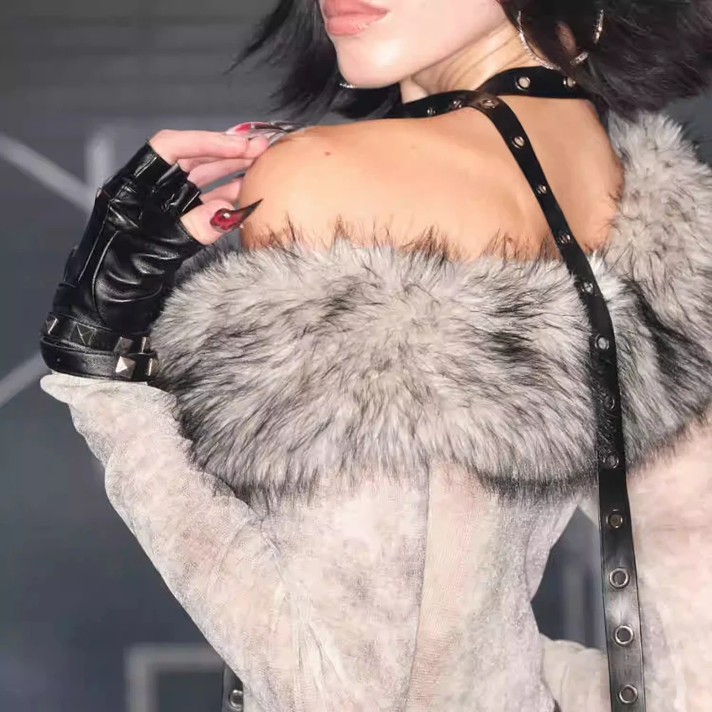 

Реквизит для сцены, ослепительные крутые полые запястья, квадратные заклепки, украшения для танцев, полые короткие кожаные перчатки без пальцев Y2K