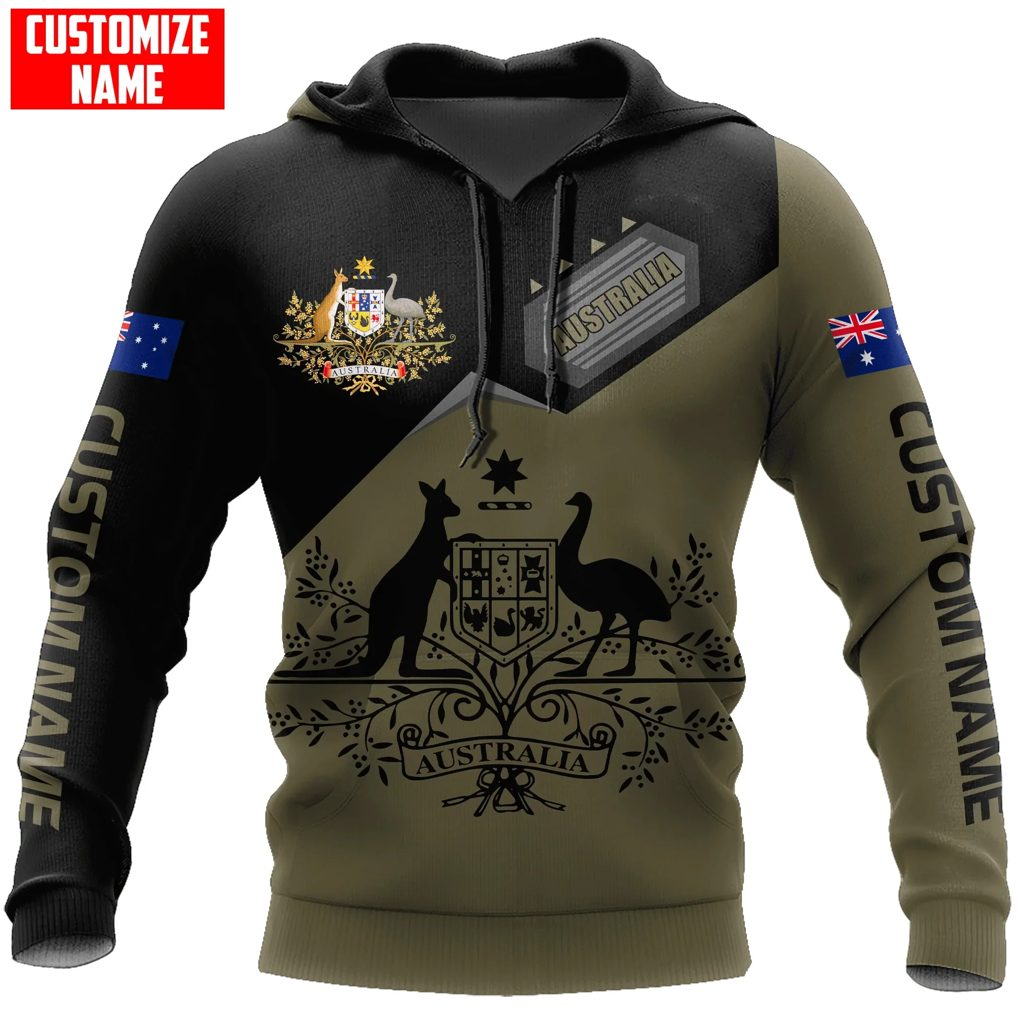 Personalized Name Australia Kangaroo 3D Printed Men's Hoodie & Sweatshirt Unisex Casual Zip Pullover sudadera hombre ADW106