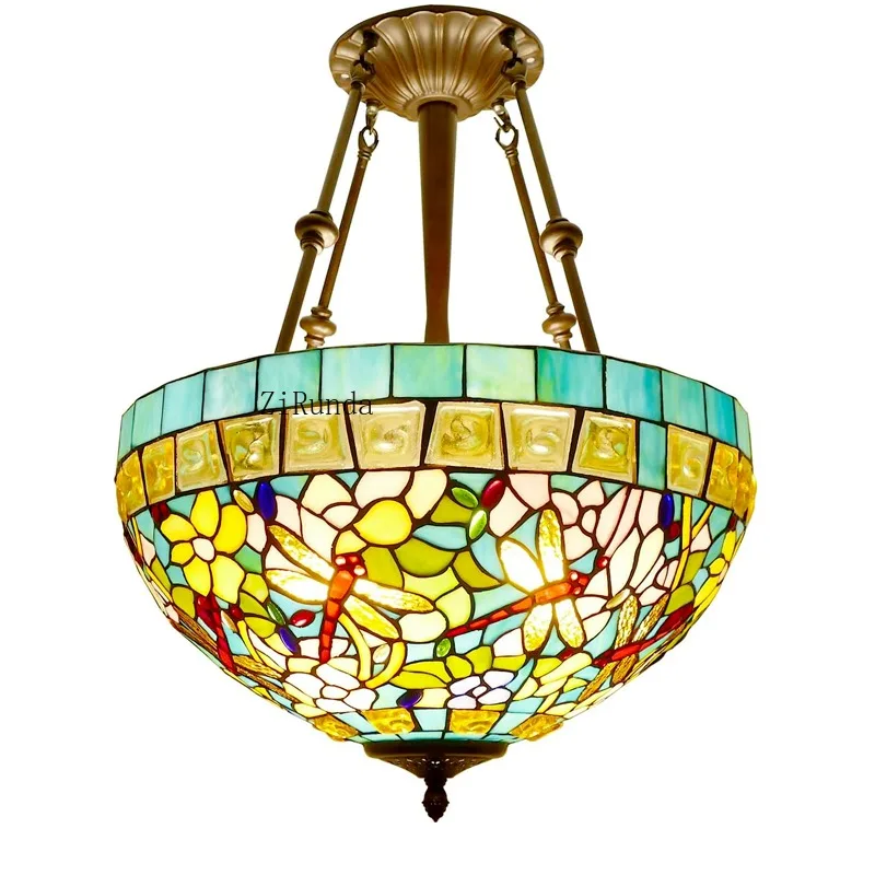 5 lamps stained glass chandelier Victorian living room bedroom corridor ceiling lighting fixture