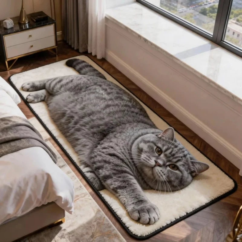VIKAMA 3D Printed Cute Cat Long Runner Rug Non Slip Animal Floor Mat Bedroom Bedside Rug Creative Home Indoor Decor Carpet
