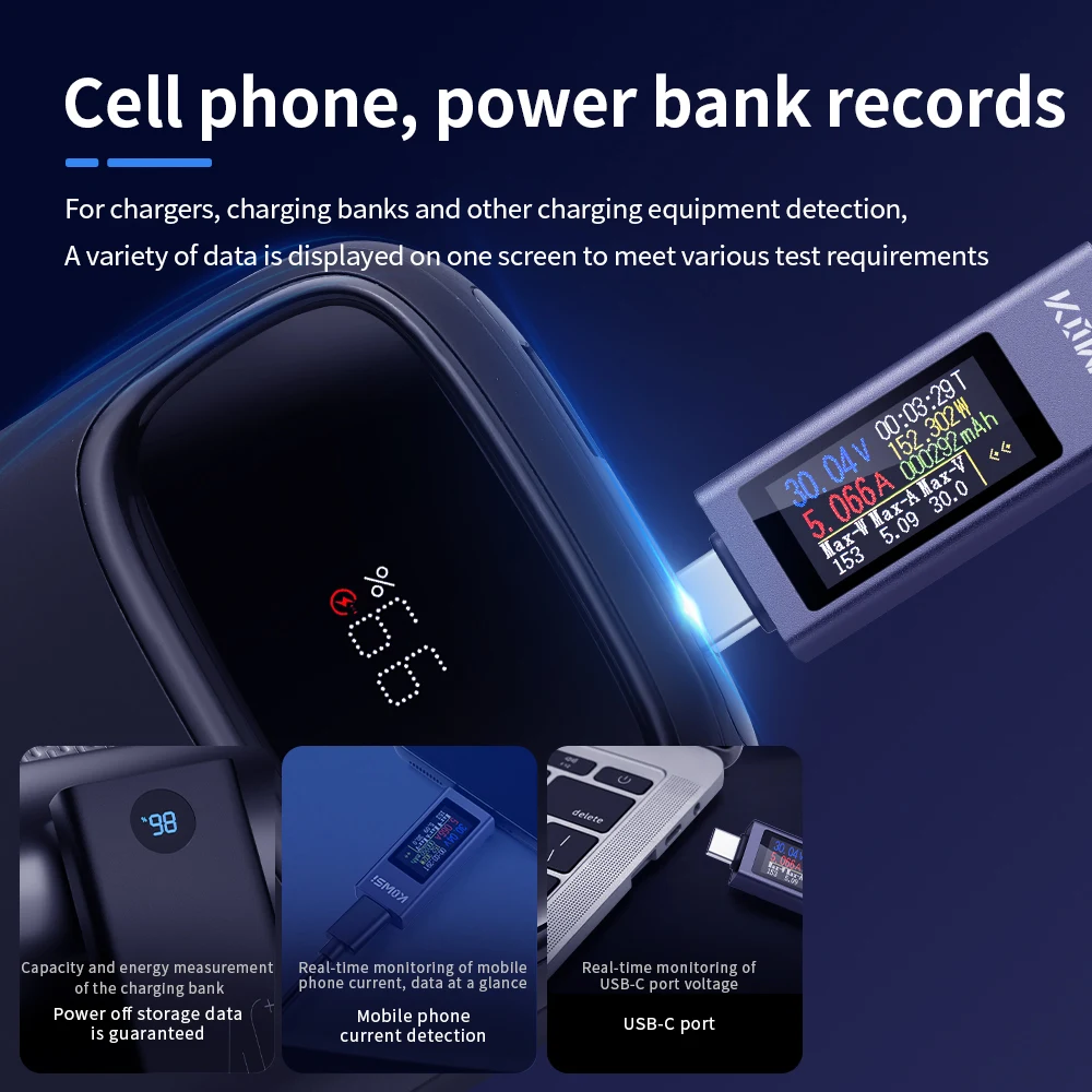 KWS Typ-C Ladetester DC 4-30V 0-12A Digital Voltmeter Spannung Strom Meter Amperemeter Power Bank Telefon Ladegerät Anzeige – Detail 25