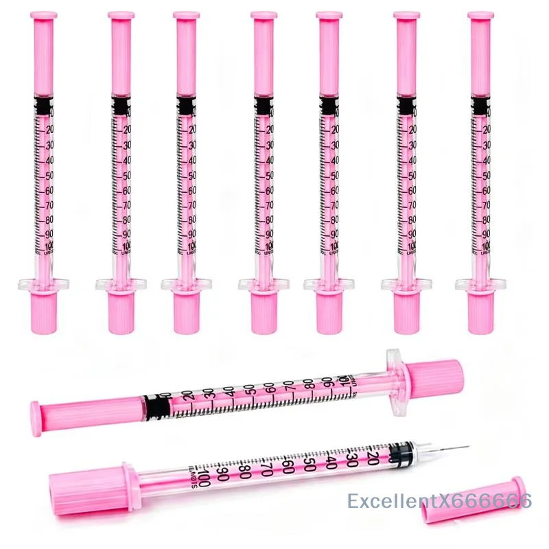 5Pcs 1ml Pink Disposable Insulin Syringe  Fine Needle Sterile Hypodermic Injection Syringe For Subcutaneous Use
