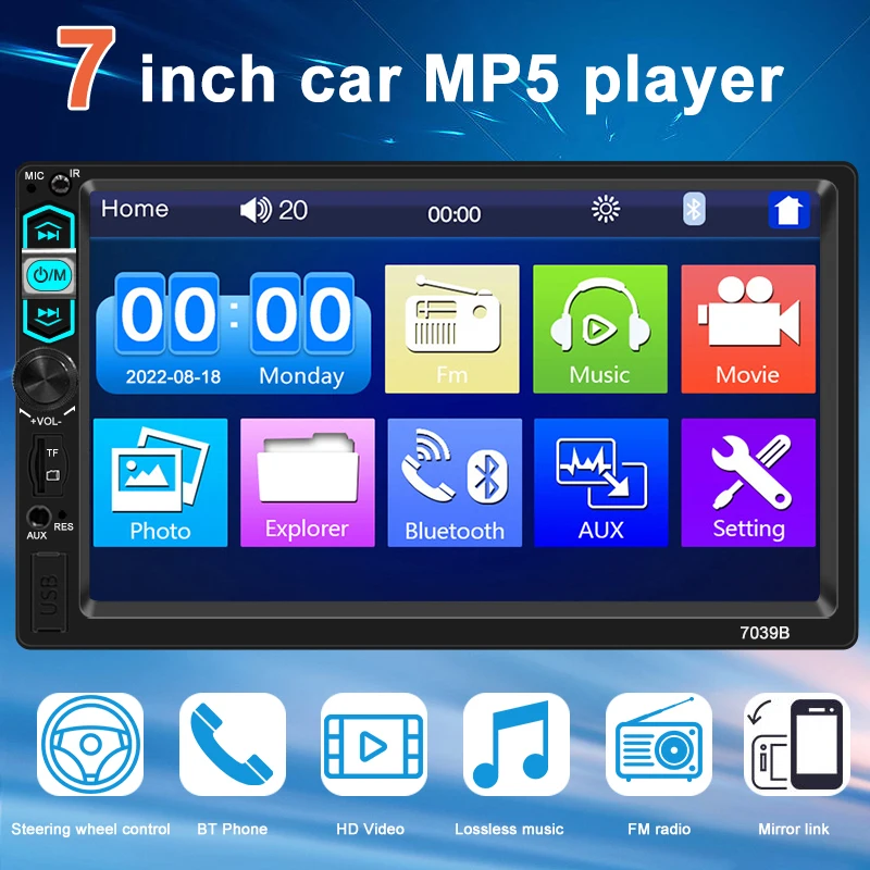 AHOUDY Within Carplay 2 Din Multimedia Player 7 Inch Portable Car Radio Audio Stereo Touch Screen Video MP5 Bluetooth FM Player