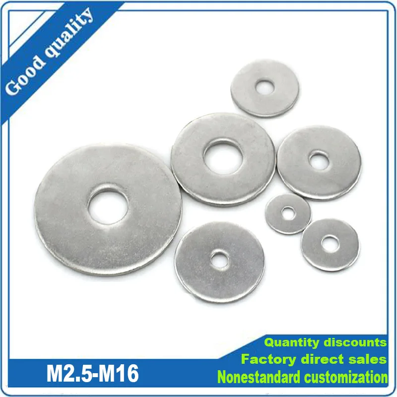 1/100Pcs M2.5 M3 M3.5 M4 M5 M6 M8 M10 M12 M14 M16 A2 304 Stainless Steel Large Size Oversize Big Wider Flat Washer Plain Gasket