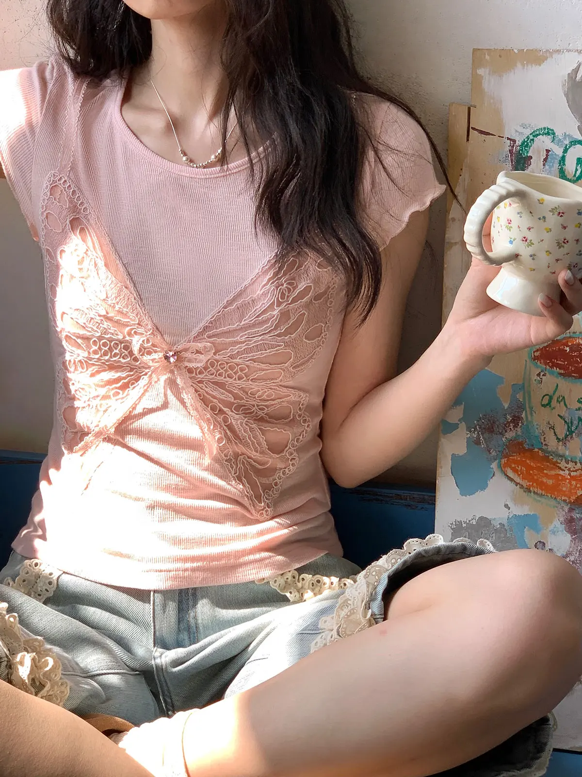 

Slimming Effect Pink ort Sve T-irt Women's Casual Sle plus Size Summer Top Commuter Friendly Versatile Fit