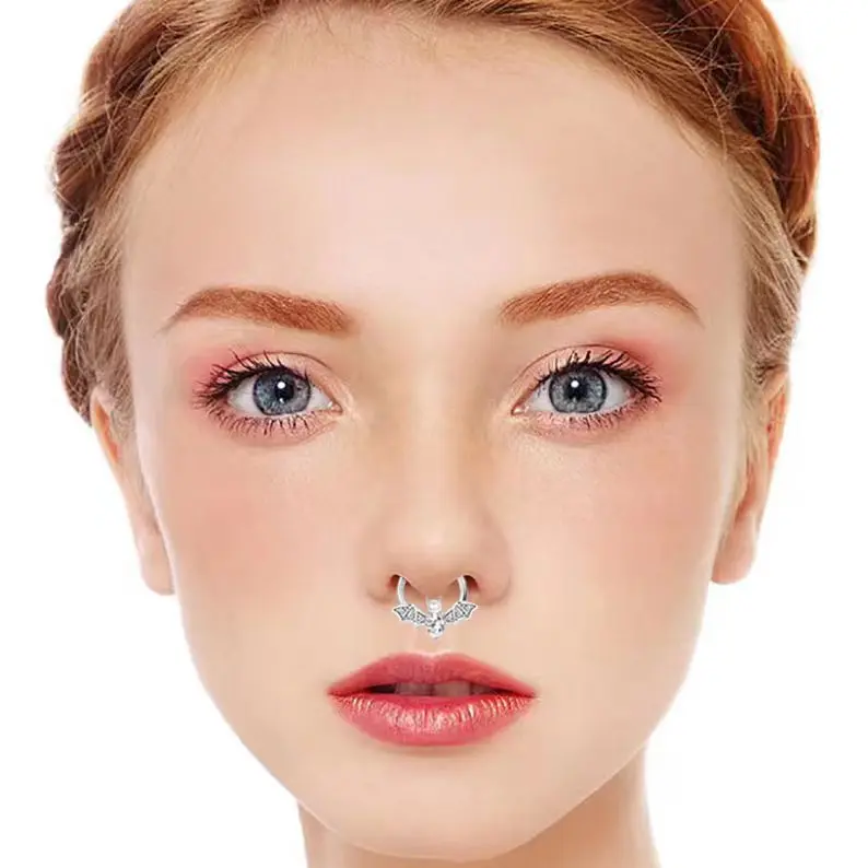 Bat Nose Ring Stainless Steel Seamless Opening Hoop Septum Piercing Nose Ring Jewelry Hoop Earring Cartilage Jewelry