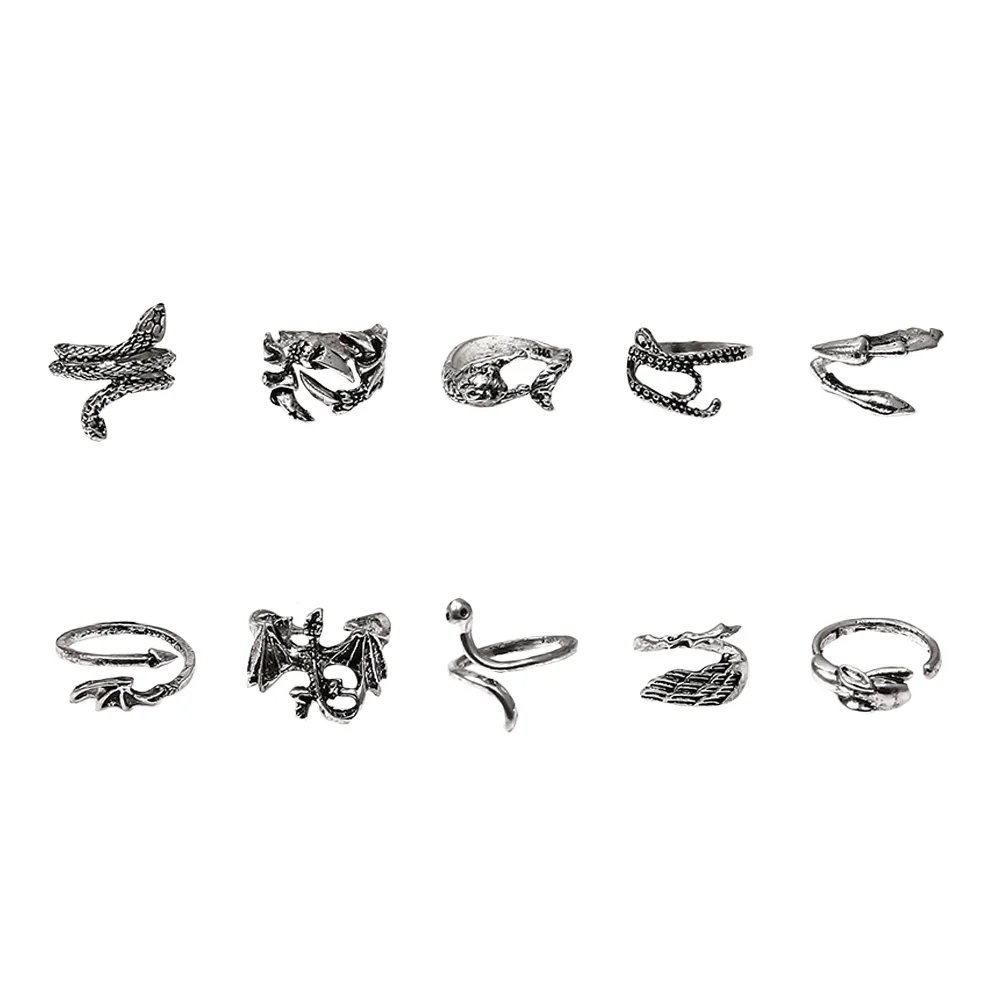 

Animal Combination Ring Decor Women Finger Accessory Alloy Adjustable Rings Jewelry for Halloween