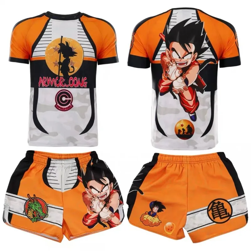 2026 Trendy Dragon Ball 3D Printed Men's Short Sleeve Boxing Shorts Set Casual Fitness Workout Clothing Anime Goku Training Set
